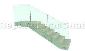 Ограждение для лестницы на несущем стекле с точечным креплением в торец для крыльца в Самаре. Готовые проекты ПерилаГлавСнаб