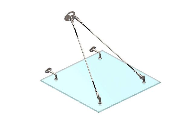 Комплект фурнитуры для козырька с двойным кронштейном стена-тяга 1200х1200 (на вантах/тягах) k671-12-12-2