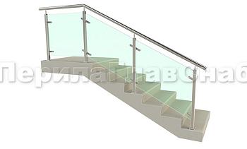 Ограждение лестницы с квадратными стойками и пластинчатыми стеклодержателями в Самаре. Готовые проекты ПерилаГлавСнаб