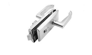 Замок для стеклянной двери с нажимной ручкой и притвором, евроцилиндр односторонний ключ/защелка, с ответной частью на стену, шлифованный t155-2 SSS  купить в Самаре