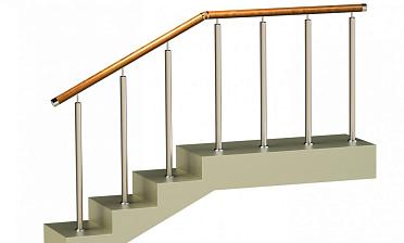 Ограждения со стойками в каждую ступень с круглым деревянным поручнем без ригелей купить в Самаре