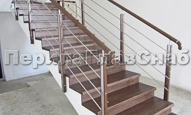 Ограждение со стойками из шлифованной нержавеющей стали с боковым крепежом, со вставками из дерева купить в Самаре