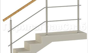 Два ригеля на сварке, квадратный деревянный поручень и круглые стойки купить в Самаре