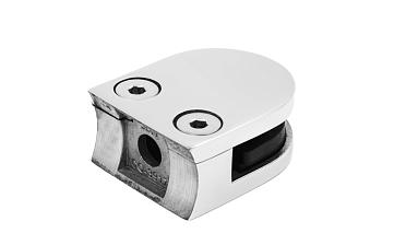 Стеклодержатель литой с вставками под стекло 8-10 мм, 4+4 мм, закругленный под стойку Ø38,1 мм (40х22х50), полированный, (AISI 304) k001-10 купить в Самаре