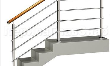 Четыре ригеля на держателях, круглый деревянный поручень и квадратные стойки купить в Самаре