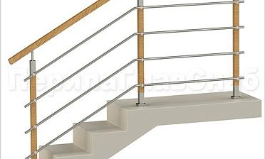 Четыре ригеля на держателях, квадратный деревянный поручень и стойки с деревянными вставками купить в Самаре