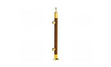 Готовая стойка 40х40х950 мм, деревянная, со вставками из нержавеющей стали 2х100 мм с 2 зажимными стеклодержателями, под золото k740-4-L-G купить в Самаре