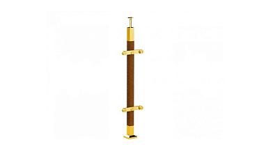 Готовая стойка 40х40х950 мм, деревянная, со вставками из нержавеющей стали 2х100 мм с 2 пластинчатыми стеклодержателями, под золото k740-2-G купить в Самаре