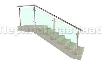 Ограждение для лестницы из нержавейки с зажимными стеклодержателями для крыльца в Самаре. Готовые проекты ПерилаГлавСнаб