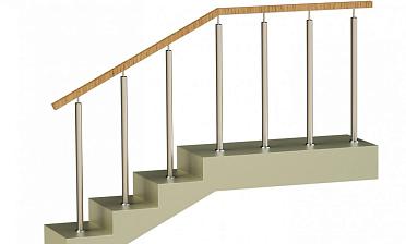 Ограждения со стойками в каждую ступень с квадратным деревянным поручнем без ригелей купить в Самаре