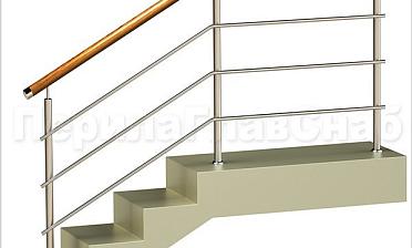 Три ригеля на сварке, круглый деревянный поручень и круглые стойки купить в Самаре