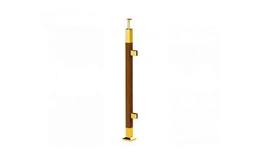 Готовая стойка 40х40х950 мм, деревянная, со вставками из нержавеющей стали 2х100 мм с 2 зажимными стеклодержателями, под золото k740-4-R-G купить в Самаре