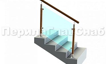 Ограждение с круглым деревянным поручнем с зажимными стеклодержателями и стойками с деревянными вставками купить в Самаре