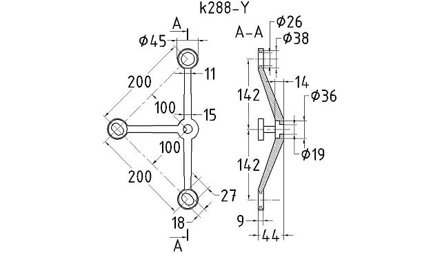 Спайдер-200мм Y-образный 3х26х38, 1х18х36/40мм, нагрузки: 1кН, 2кН (AISI 304) k288-Y 2