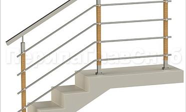 Четыре ригеля на держателях, квадратный поручень и стойки с деревянными вставками купить в Самаре