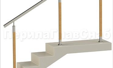 Нержавеющие ограждения без ригелей с квадратным поручнем и стойками с деревянными вставками купить в Самаре