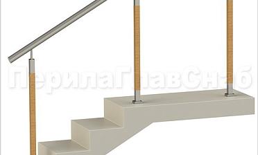 Нержавеющие ограждения без ригелей с круглым поручнем и стойками с деревянными вставками купить в Самаре