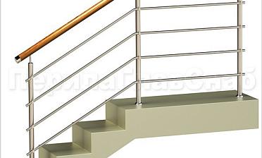 Четыре ригеля на держателях, круглый деревянный поручень и круглые стойки купить в Самаре