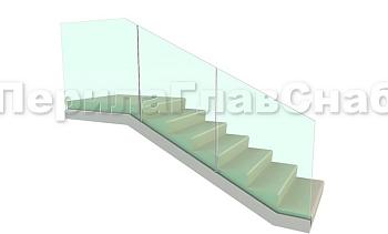 Цельностеклянное ограждение на зажимном алюминиевом профиле для крыльца в Самаре. Готовые проекты ПерилаГлавСнаб