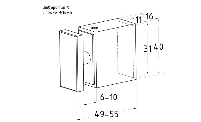 Соединитель труба-стекло, для прямоугольного трека, шлифованный t462 SSS 2