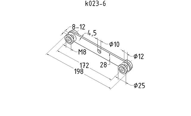 Стеклодержатель пластинчатый, под стекло 6-12 мм, полированный, по центрам 172х5 мм (AISI 304) k023-6 5