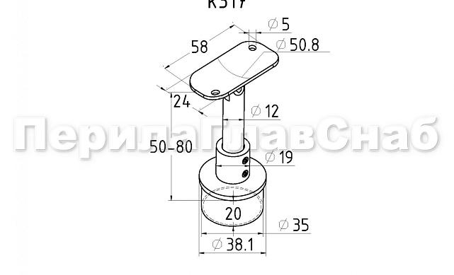 Наконечник регулируемый по высоте на стойку Ø38.1х1.5 мм, с регулируемым ложементом под поручень Ø50.8, литой, полированный, нержавеющий (AISI 304) k317 2