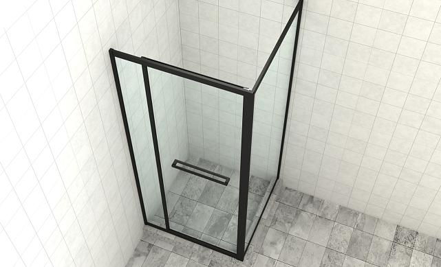 Комплект душевой с внутренней подвижной дверью,толщина стекла 8мм, 900х900х2000, AUSI 304, черная t470 Bl 7