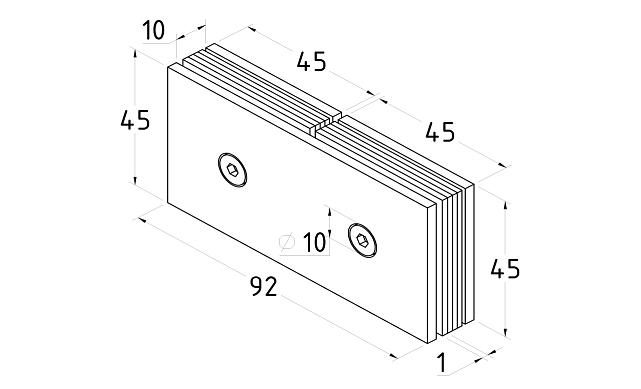 Коннектор для душевой кабины стекло-стекло 180°, 45х45, нерж 304, вырез 64 t724 SSS 3