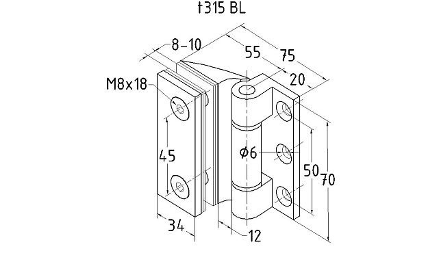 Петля для душевой стена-стекло 90°, односторонняя, без реза, нержавеющая сталь AISI 304, черная t315 BL  4