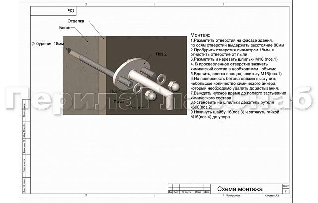 Комплект фурнитуры для козырька с двойным кронштейном стена-тяга 1200х1200 (на вантах/тягах) k671-12-12-2 3