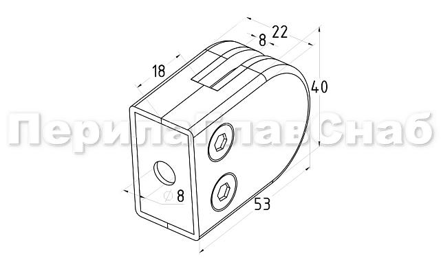 Стеклодержатель штампованный, под стекло 8 мм (4+4 мм), на плоскость 40х22х53 полированный (AISI 304) k039 2