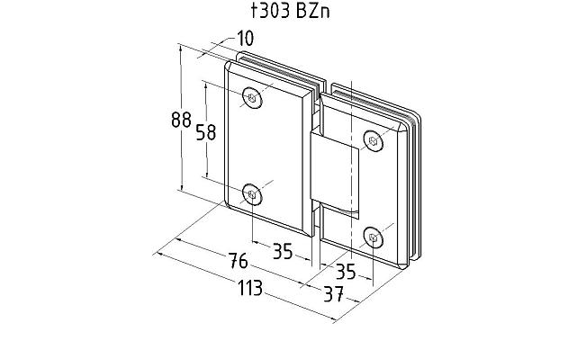 Петля для душевой кабины стекло-стекло 180°, 90*55, цинк, черн. t303 BZn 3