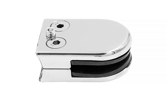 Стеклодержатель штампованный под стекло 8мм (4+4 мм), под стойку Ø38.1 мм 40х22х54, полированный (AISI 304) k538-2 8