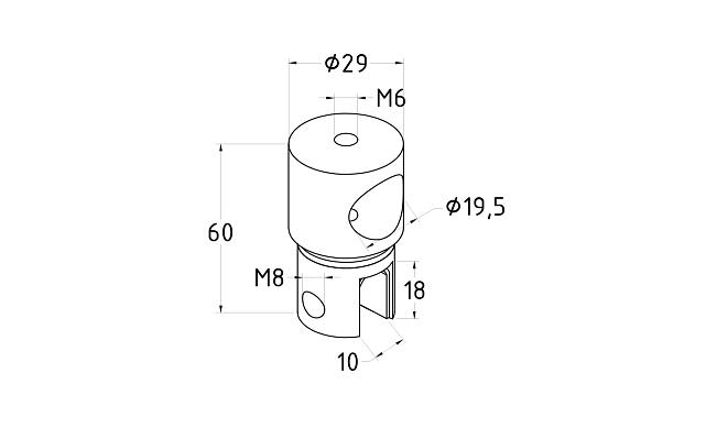 Крепежный элемент сквозной для трубы 19 мм, полированный t914 PSS 2