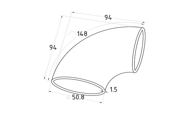 Отвод поручня под сварку для Ø50.8х1.5х145, AISI 201 #400 k021-15 3