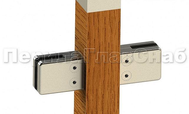 Готовая стойка 40х40х950 мм, деревянная, со вставками из нержавеющей стали 2х100 мм с 4 зажимными стеклодержателями, под золото k740-3-G 3