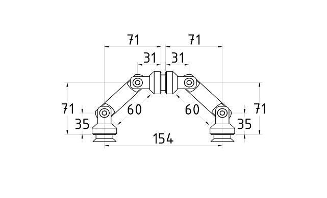 Крепление на три стекла, штанга 60 мм, под зенковку tt204-60 SSS 2