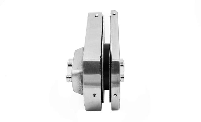 Замок для стеклянной двери вертикальный с ответной частью на стену и пол, шлифованный, вырез 15 t135 SSS 8