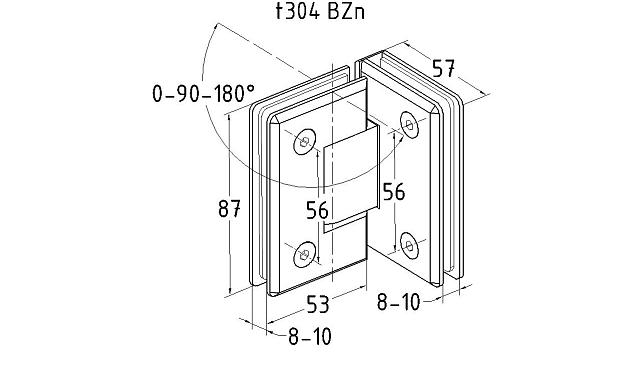 Петля для душевой стекло-стекло 90х55 мм, 90°, цинк, черный t304 BZn 3
