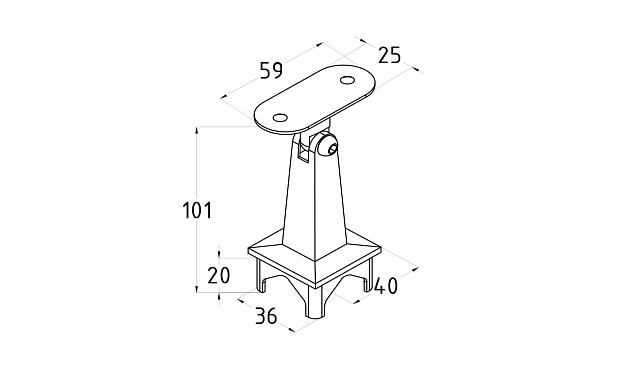 Наконечник на стойку из профильной трубы 40х40 мм, с регулируемым ложементом под плоскость, литой, полированный, нержавеющий AISI 304 k222-3 2