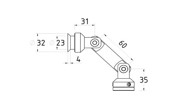 Крепление стекло-стена, штанга 60mm, под зенковку tt201-60 SSS 2