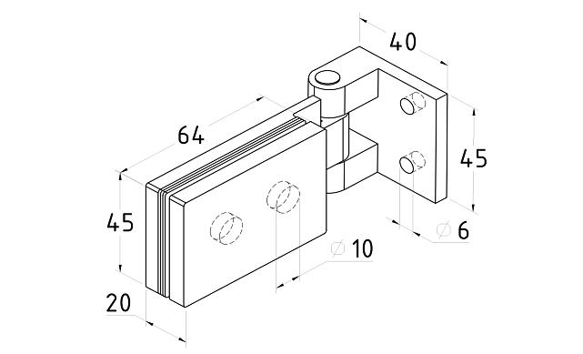 Петля для душевой кабины стена-стекло, AISI 304 t323 PSS 2