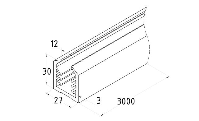 Уплотнитель в поручень с пазом 27х30 для стекла 12мм, EPDM СЕРЫЙ Фk306-G 3