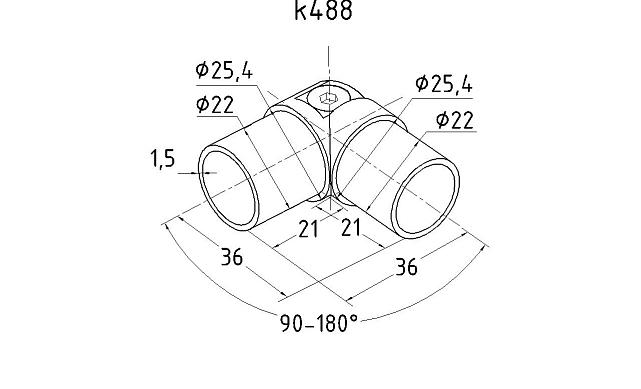 Поворот литой, шарнирный под Ø25.4 мм, полированный, AISI 304 k488 2