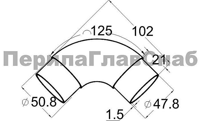 Отвод поручня под Ø50.8х102х1.45 мм, 90°, полированный 600 Grit, с двумя установочными кольцами, золото k052-88 2