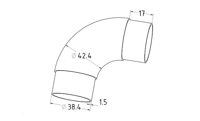 Отвод поручня под Ø42.4х1.5 мм, 90°, литой, полированный 600 Grit, с двумя установочными кольцами  (aisi 316) k383-5 2